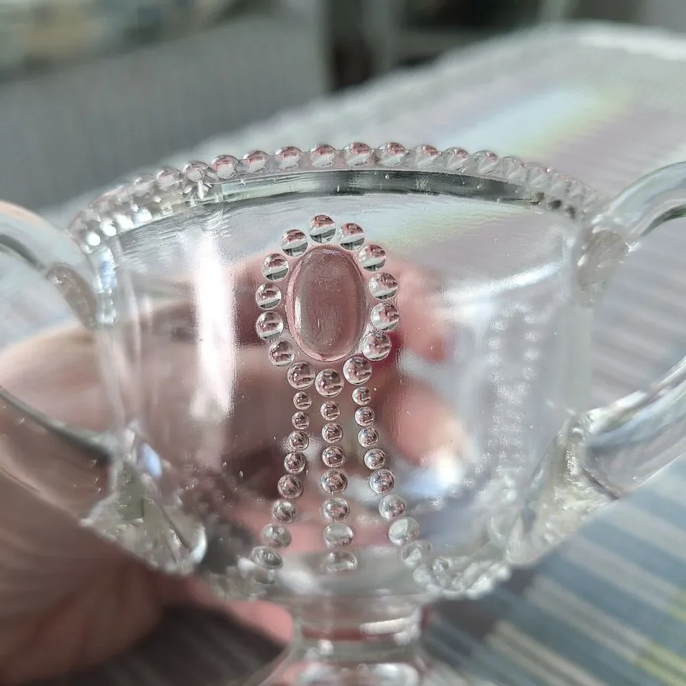 Antique Indiana Glass Jewel & Festoon Clear Glass Mini Loving Cup Three Handles
